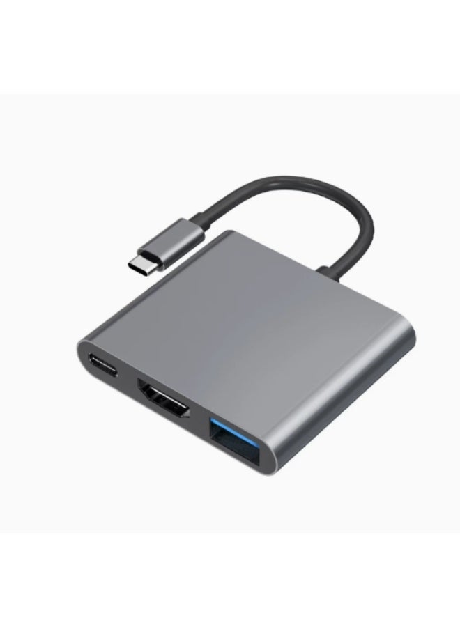 محول USB Type-C إلى HDMI 3 في 1، محول فيديو 4K مع منافذ شحن 3.0 و Type-C، محول متعدد المنافذ USB-C Digital AV لأجهزة Mac (رمادي)