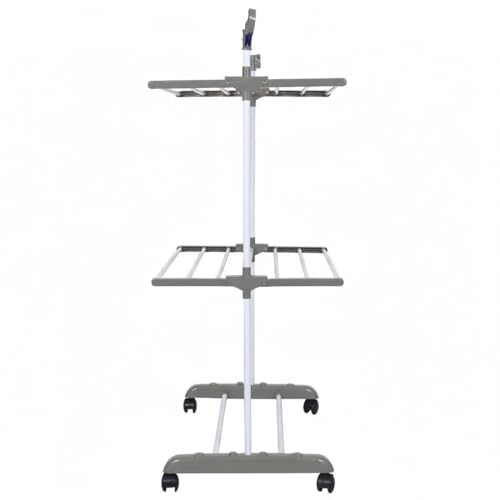 FLIPZON Premium Clothes Stand for Drying with Wheels | Portable | 2 Layer Rack for Balcony | Foldable Wings | 14 Hanger Rods | Alloy Steel & Plastic (White & Grey) - Image 5