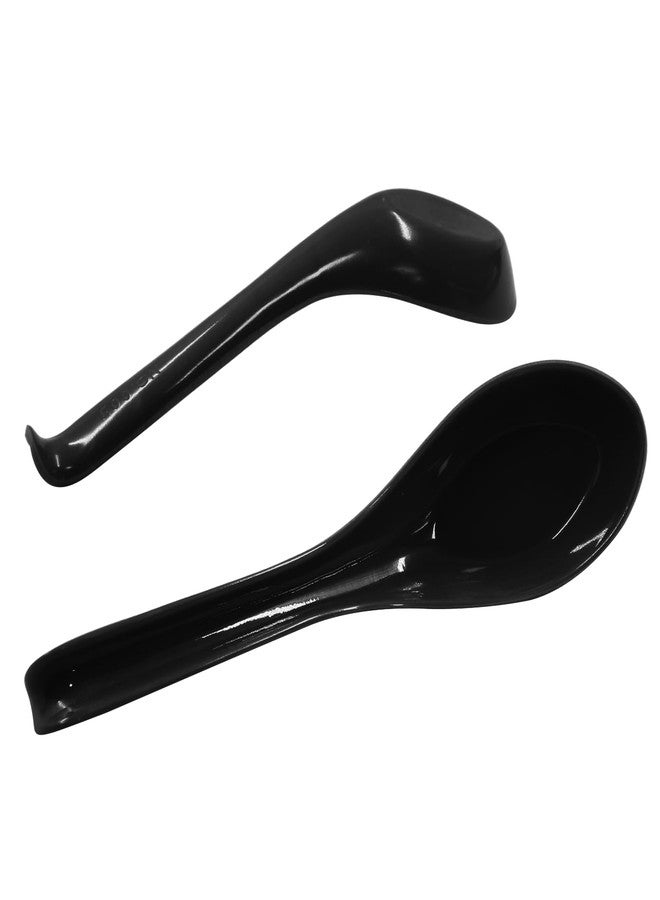 Cionyce 2PCS Asian Soup Spoons, Chinese Japanese Miso Ramen Wonton Dumpling Pho Rice Noodle Soba Soup Spoons, Black Melamine Spoons - Image 4