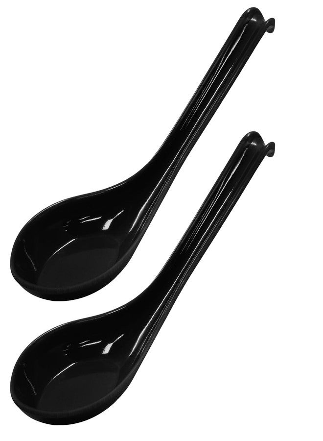 Cionyce 2PCS Asian Soup Spoons, Chinese Japanese Miso Ramen Wonton Dumpling Pho Rice Noodle Soba Soup Spoons, Black Melamine Spoons - Image 5