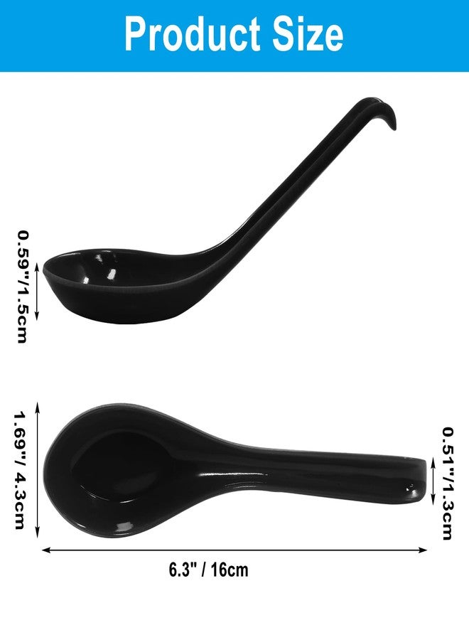 Cionyce 2PCS Asian Soup Spoons, Chinese Japanese Miso Ramen Wonton Dumpling Pho Rice Noodle Soba Soup Spoons, Black Melamine Spoons - Image 2