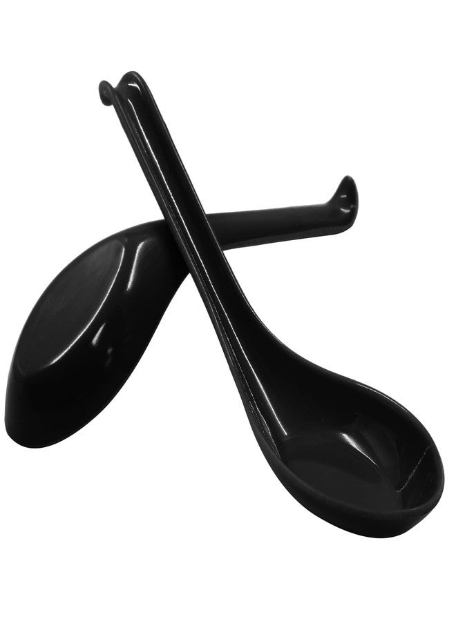 Cionyce 2PCS Asian Soup Spoons, Chinese Japanese Miso Ramen Wonton Dumpling Pho Rice Noodle Soba Soup Spoons, Black Melamine Spoons - Image 1
