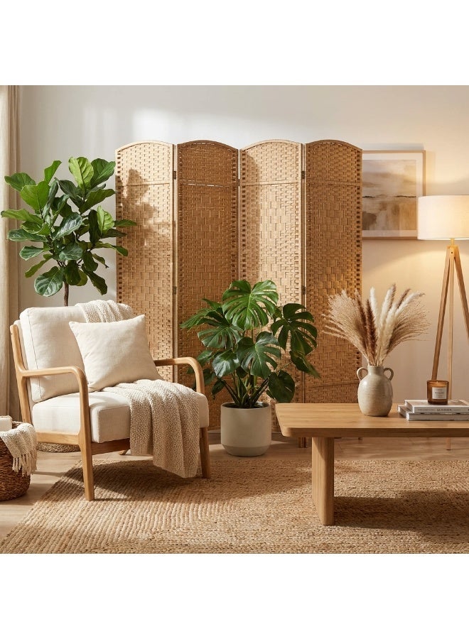 ليفينج مقسم غرف خشبي بارتشن حاجز رتان | مقسم غرف خشب قابل للطي مع مفصلات | تصميم عصري ومرن لتقسيم المساحات - Image 1