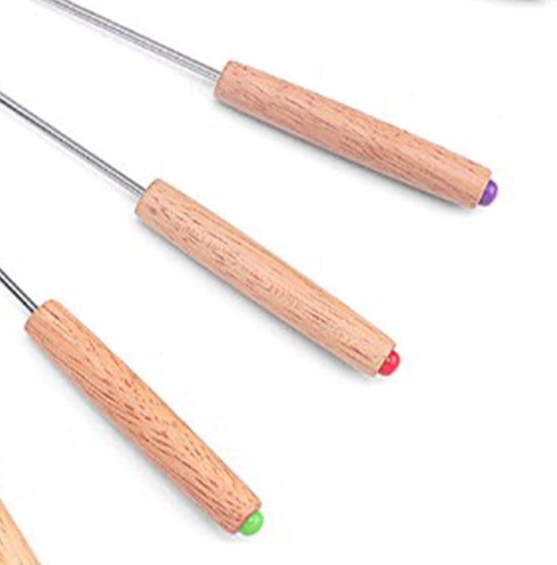 Tyenaza 6Pcs Fondue Forks, Stainless Steel Cheese Fondue Sticks Multifunctional Wooden Handle Fondue Fork for Fruit Cheese Fondue Chocolate Fountain - Image 4