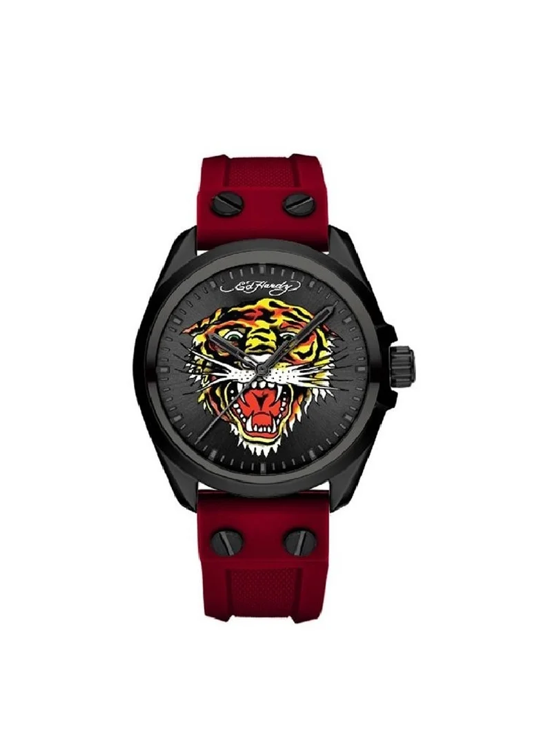 إد هاردي Ed Hardy Men's Matte Metal Analogue Watch with Red Silicone Strap, 50457B-42-F15