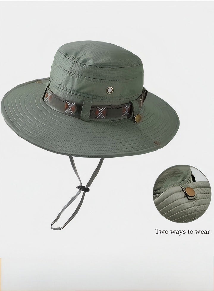 Generic Fishing Sun Boonie Hat ,Wide Brim Bucket Hat,Waterproof Summer UV Protection Safari Cap Outdoor Hunting Hat Dark Green - Image 1