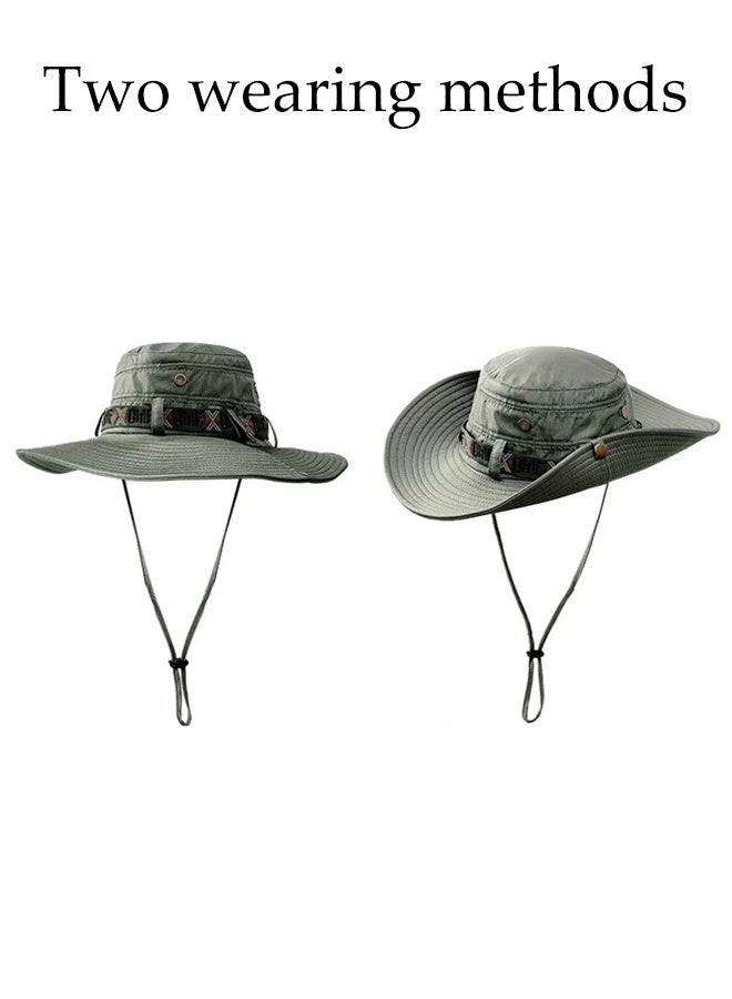Fishing Sun Boonie Hat ,Wide Brim Bucket Hat,Waterproof Summer UV Protection Safari Cap Outdoor Hunting Hat Dark Green - Image 5