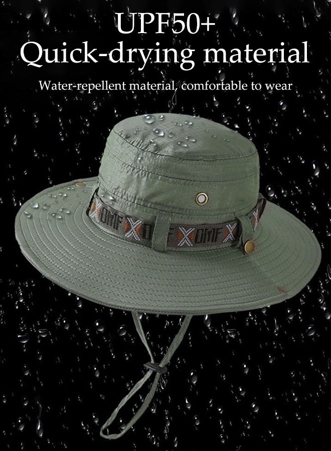 Fishing Sun Boonie Hat ,Wide Brim Bucket Hat,Waterproof Summer UV Protection Safari Cap Outdoor Hunting Hat Dark Green - Image 4
