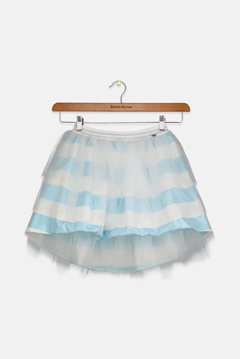 byblos Kids Girls Lace Stripe Mini Skirt, White Combo - Image 1