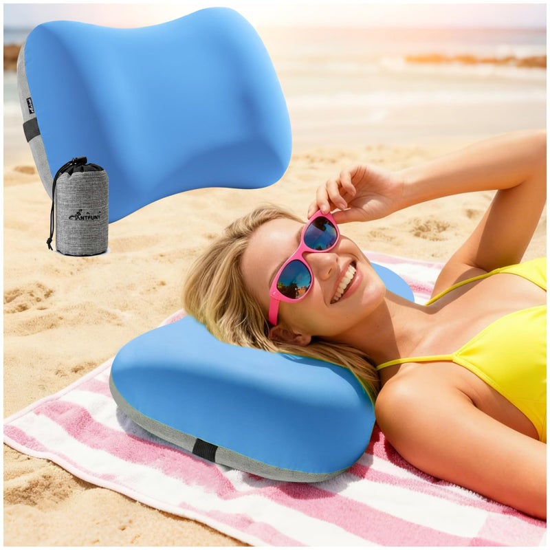 Antfuny Inflatable Neck Pillow for Beach Travel Camping Picnic Outdoor Small Compact Towel Blanket Clip Quick Dry Oversized xl Extra Large Cloud Turkish Cotton Microfiber Bulk Mat Sand Free Waterproof - Image 1
