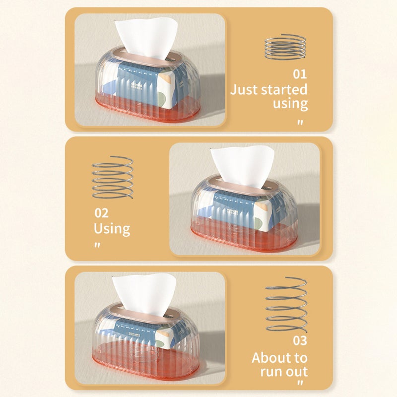 Desk Tissue Box With Spring Pop-up Paper Towel Dispenser Tissue Holder Countertops Bathroom Toilet Tissue Box Napkin Storage Box Home Kitchen Facial Tissue Box Cover for Bedroom Car Office - Image 4