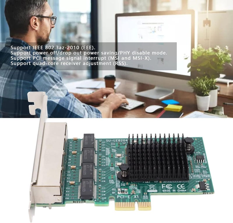 klarako RTL8111G 4 Port Gigabit Network Card, 10/100/1000Mbps PCIE X1 X4 X8 X16 PCIE Adapter Card RJ45 x4, Support Automatic Correction, ECC, CRC, for Win XP, Win7, Win8, Win8.1, Win10 - Image 2