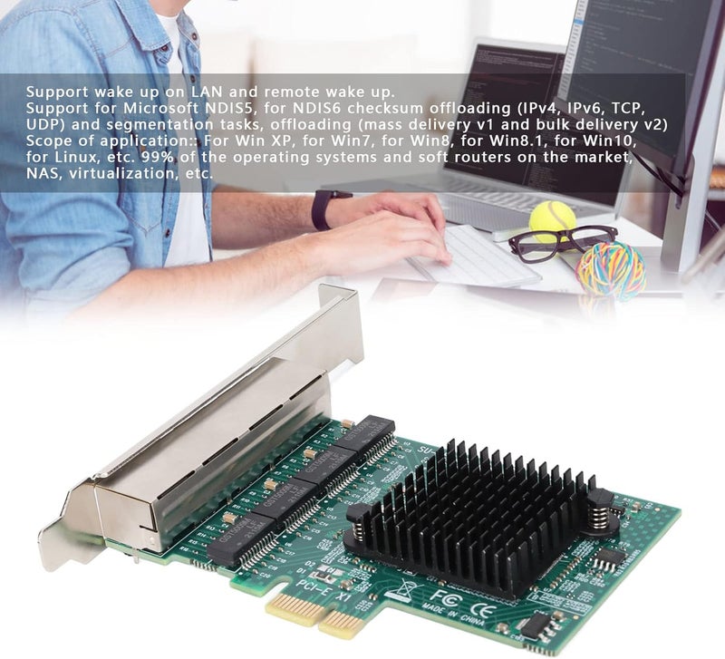 klarako RTL8111G 4 Port Gigabit Network Card, 10/100/1000Mbps PCIE X1 X4 X8 X16 PCIE Adapter Card RJ45 x4, Support Automatic Correction, ECC, CRC, for Win XP, Win7, Win8, Win8.1, Win10 - Image 3