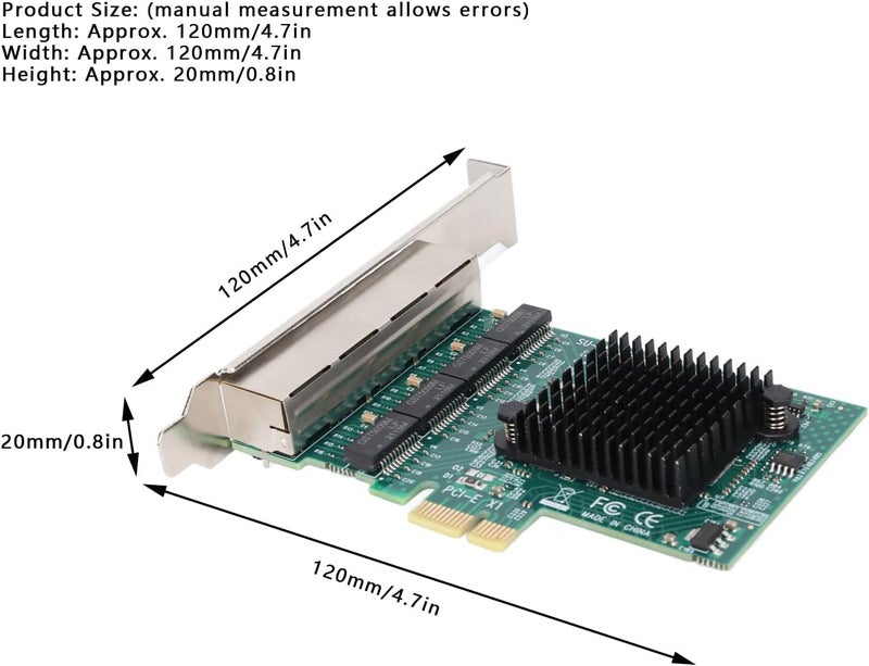 klarako RTL8111G 4 Port Gigabit Network Card, 10/100/1000Mbps PCIE X1 X4 X8 X16 PCIE Adapter Card RJ45 x4, Support Automatic Correction, ECC, CRC, for Win XP, Win7, Win8, Win8.1, Win10 - Image 4