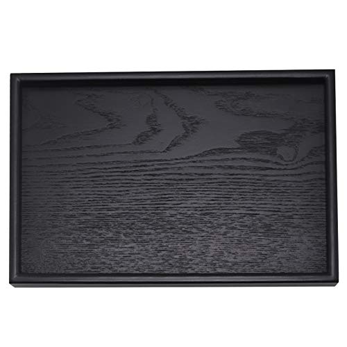 River-CJ Solid Wood Serving Tray Rectangle Non-Slip Tea Coffee Snack Plate Food Meals Serving Tray with Raised Edges for Home Kitchen Restaurant(11.8x7.9x0.8, Black) - Image 1