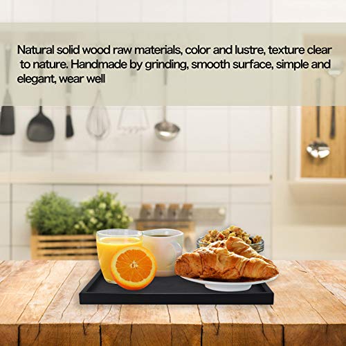 River-CJ Solid Wood Serving Tray Rectangle Non-Slip Tea Coffee Snack Plate Food Meals Serving Tray with Raised Edges for Home Kitchen Restaurant(11.8x7.9x0.8, Black) - Image 2