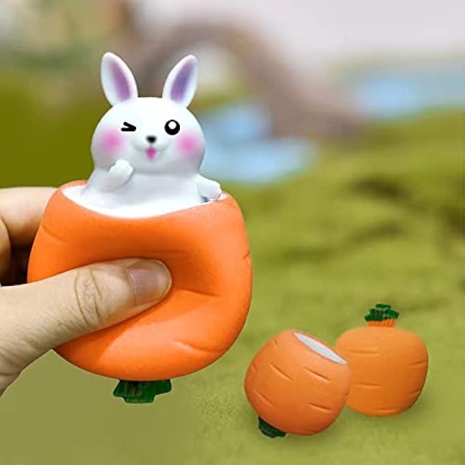 Totelux 3 PCS Animal Squeeze Toys Carrot Rabbit Fidget Toys Pop Up Bunny Stress Relief Sensory Toys for Autistic Children Adult Anxiety ADHD Birthday Easter Party Favors - Image 3