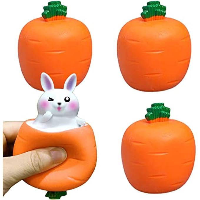 Totelux 3 PCS Animal Squeeze Toys Carrot Rabbit Fidget Toys Pop Up Bunny Stress Relief Sensory Toys for Autistic Children Adult Anxiety ADHD Birthday Easter Party Favors - Image 1
