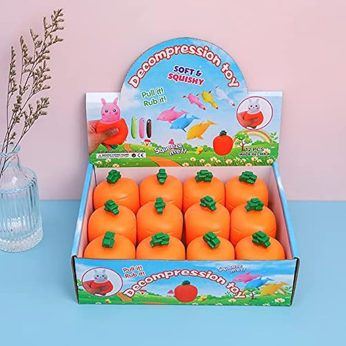 Totelux 3 PCS Animal Squeeze Toys Carrot Rabbit Fidget Toys Pop Up Bunny Stress Relief Sensory Toys for Autistic Children Adult Anxiety ADHD Birthday Easter Party Favors - Image 5