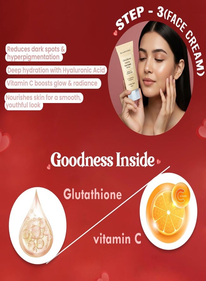 Glamveda Glutathione 3 Step Valentine Skincare Gift Set for Women | Skin Brightening Face Wash, Serum & Cream | Dark Spots Removal & Glow Boosting Routine | Valentine Day Gift Hamper for Her - Image 3