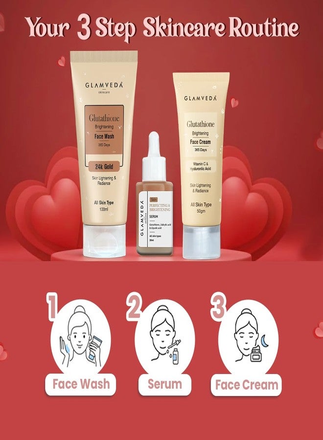 Glamveda Glutathione 3 Step Valentine Skincare Gift Set for Women | Skin Brightening Face Wash, Serum & Cream | Dark Spots Removal & Glow Boosting Routine | Valentine Day Gift Hamper for Her - Image 5