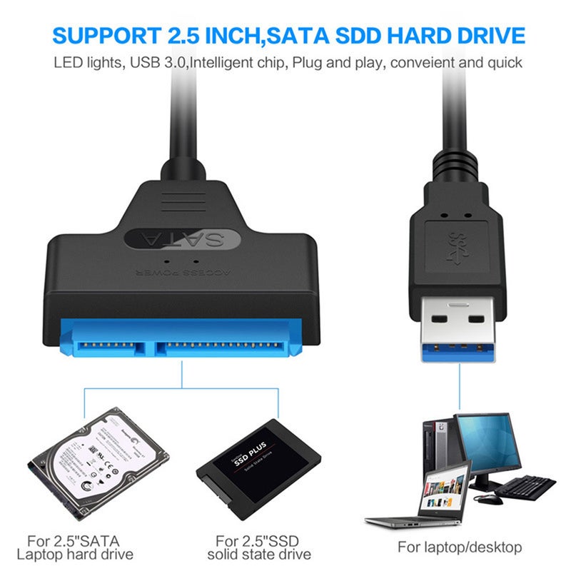 كابل محول USB 3.0 إلى SATA - كابل محول مع إشعاع سريع ويعمل بالتوصيل والاستخدام مباشرة لأقراص HDD وSSD SATA بحجم 2.5 بوصة مع مؤشرات LED أزرق - Image 5
