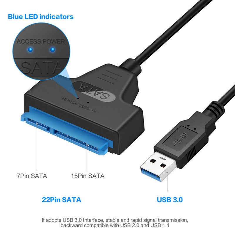 كابل محول USB 3.0 إلى SATA - كابل محول مع إشعاع سريع ويعمل بالتوصيل والاستخدام مباشرة لأقراص HDD وSSD SATA بحجم 2.5 بوصة مع مؤشرات LED أزرق - Image 4