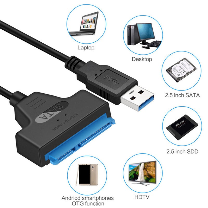 كابل محول USB 3.0 إلى SATA - كابل محول مع إشعاع سريع ويعمل بالتوصيل والاستخدام مباشرة لأقراص HDD وSSD SATA بحجم 2.5 بوصة مع مؤشرات LED أزرق - Image 3