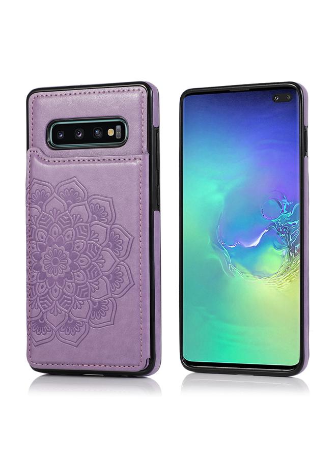 اس-توب جراب لهاتف Samsung Galaxy S10 مزود بمشبك مزدوج ونمط ماندالا مصنوع من مادة البولي يوريثان الحراري والبولي يوريثان الحراري مع فتحات للبطاقات وحامل وإطار للصور - Image 1