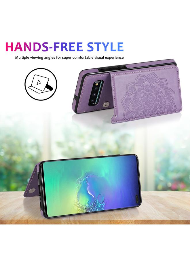 اس-توب جراب لهاتف Samsung Galaxy S10 مزود بمشبك مزدوج ونمط ماندالا مصنوع من مادة البولي يوريثان الحراري والبولي يوريثان الحراري مع فتحات للبطاقات وحامل وإطار للصور - Image 4