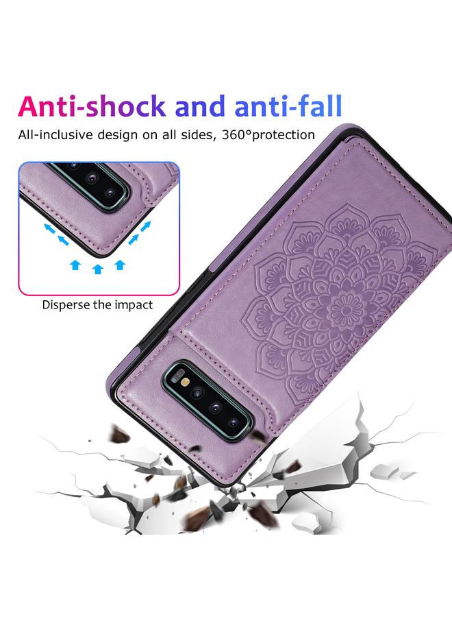 اس-توب جراب لهاتف Samsung Galaxy S10 مزود بمشبك مزدوج ونمط ماندالا مصنوع من مادة البولي يوريثان الحراري والبولي يوريثان الحراري مع فتحات للبطاقات وحامل وإطار للصور - Image 5