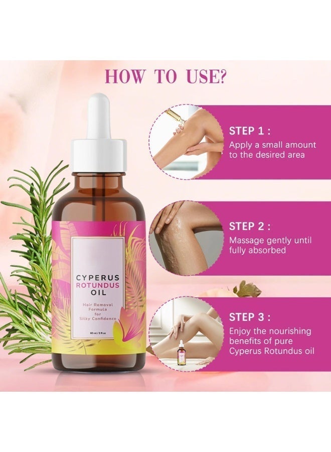 Walpck Natural Hair Removal Oil & Inhibitor Cyperus Rotundus Oil to Inhibits  Slow Body Hair Growth for Women & Men, Moisturizing &Soothes Skin, 60ml, All Skin Types - Image 4