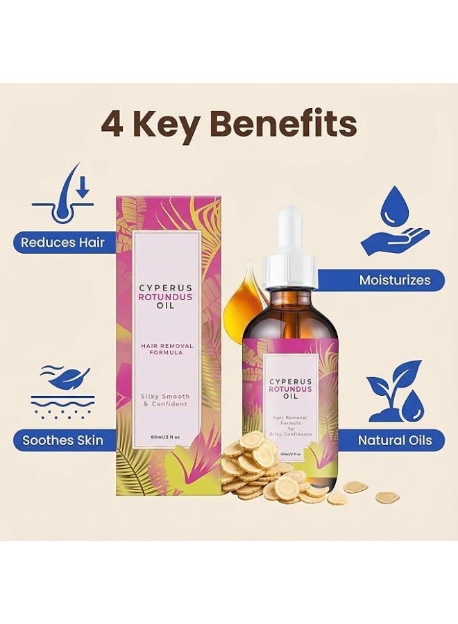 Walpck Natural Hair Removal Oil & Inhibitor Cyperus Rotundus Oil to Inhibits  Slow Body Hair Growth for Women & Men, Moisturizing &Soothes Skin, 60ml, All Skin Types - Image 3
