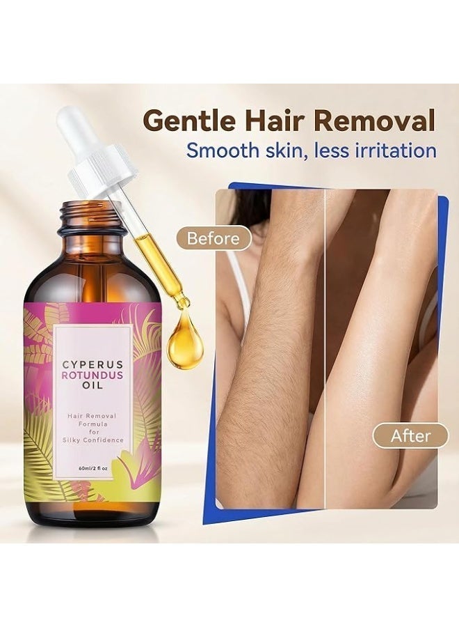 Walpck Natural Hair Removal Oil & Inhibitor Cyperus Rotundus Oil to Inhibits  Slow Body Hair Growth for Women & Men, Moisturizing &Soothes Skin, 60ml, All Skin Types - Image 2