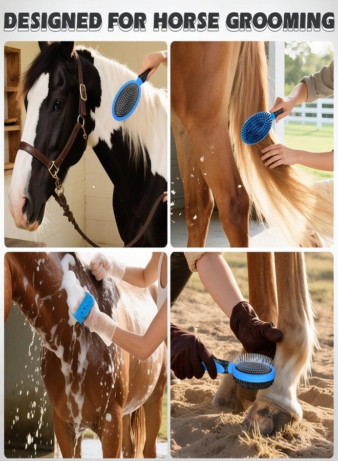 UGNEL 2PCS Pet Grooming Tools - Double-Sided Brush for Shedding and Bathing, Suitable for Short/Long Haired Dogs Cats and Horses, Deshedding Dog Brush, Mane & Tail Combs for Horses - Pet Supplies (Blue) - Image 2