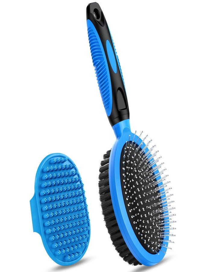 UGNEL 2PCS Pet Grooming Tools - Double-Sided Brush for Shedding and Bathing, Suitable for Short/Long Haired Dogs Cats and Horses, Deshedding Dog Brush, Mane & Tail Combs for Horses - Pet Supplies (Blue) - Image 1