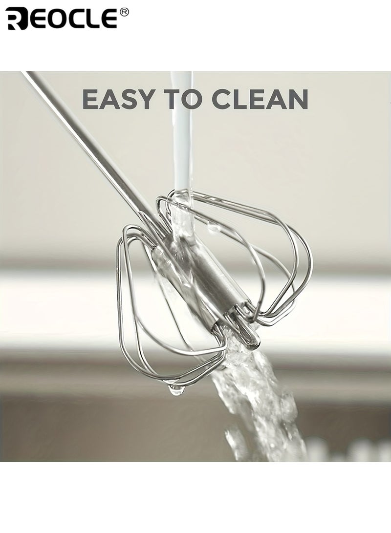 REOCLE 2pcs Semi-Auto Stainless Steel Manual Egg Beater Hand Mixer Attachments Durable Handheld Kitchen Mixer for Eggs Cream Perfect for Baking - Image 3