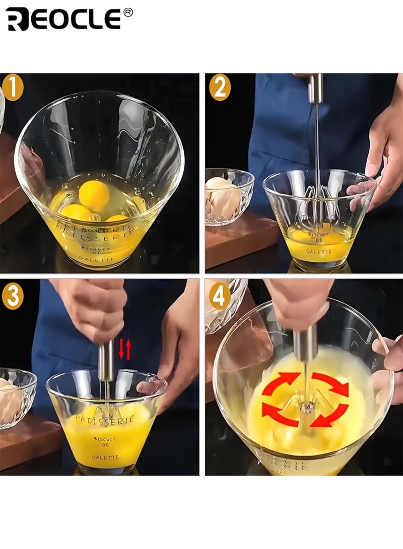 REOCLE 2pcs Semi-Auto Stainless Steel Manual Egg Beater Hand Mixer Attachments Durable Handheld Kitchen Mixer for Eggs Cream Perfect for Baking - Image 5