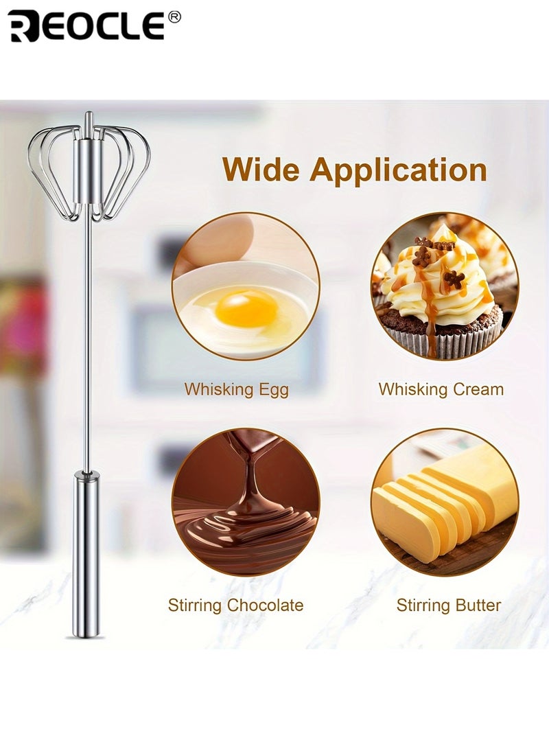 REOCLE 2pcs Semi-Auto Stainless Steel Manual Egg Beater Hand Mixer Attachments Durable Handheld Kitchen Mixer for Eggs Cream Perfect for Baking - Image 4