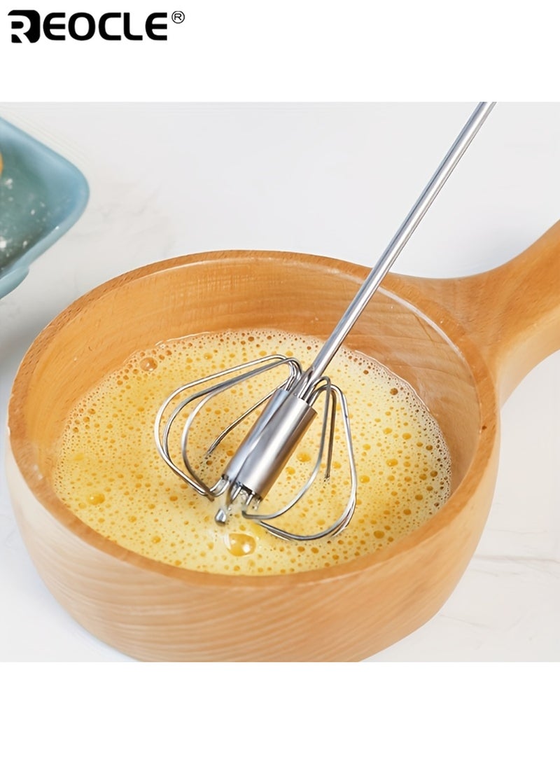 REOCLE 2pcs Semi-Auto Stainless Steel Manual Egg Beater Hand Mixer Attachments Durable Handheld Kitchen Mixer for Eggs Cream Perfect for Baking - Image 2