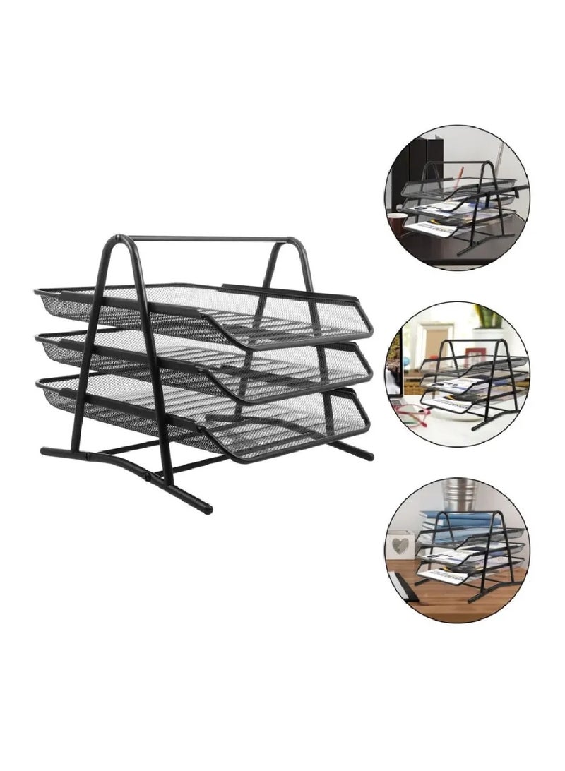 Yuwell 3-Tier Metal Mesh Document Tray Desk Organizer Paper Holder for Desk 3 Tier Desk Tray Black - Image 1