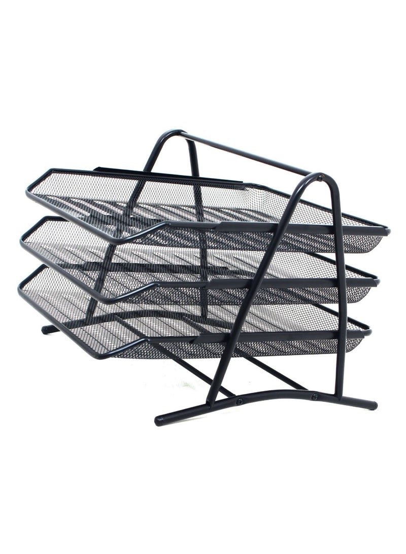 Yuwell 3-Tier Metal Mesh Document Tray Desk Organizer Paper Holder for Desk 3 Tier Desk Tray Black - Image 2