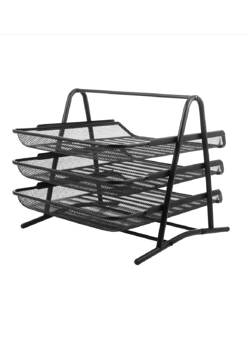 Yuwell 3-Tier Metal Mesh Document Tray Desk Organizer Paper Holder for Desk 3 Tier Desk Tray Black - Image 3