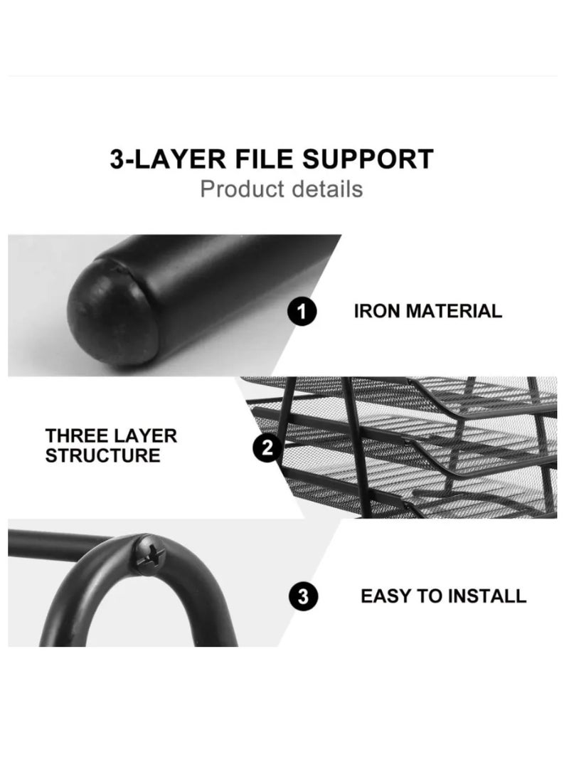 Yuwell 3-Tier Metal Mesh Document Tray Desk Organizer Paper Holder for Desk 3 Tier Desk Tray Black - Image 4