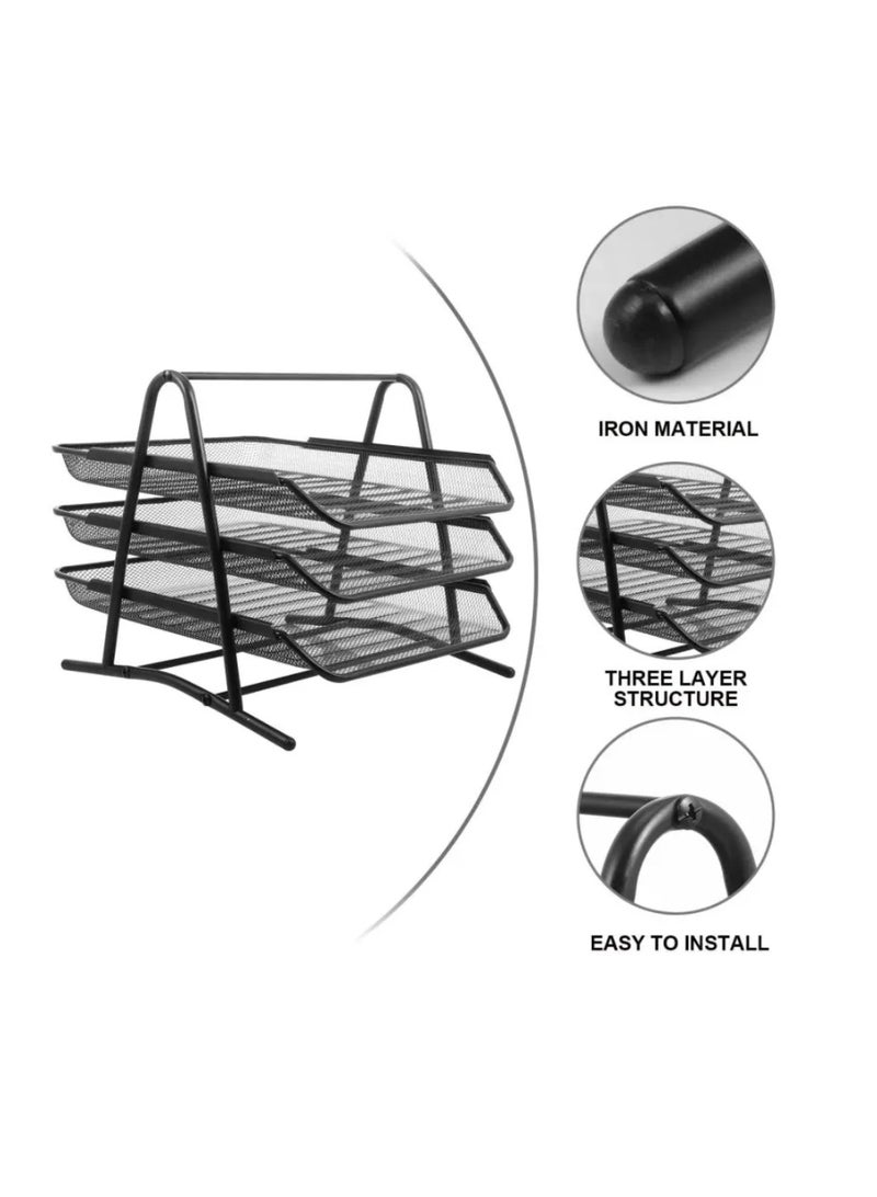 Yuwell 3-Tier Metal Mesh Document Tray Desk Organizer Paper Holder for Desk 3 Tier Desk Tray Black - Image 5
