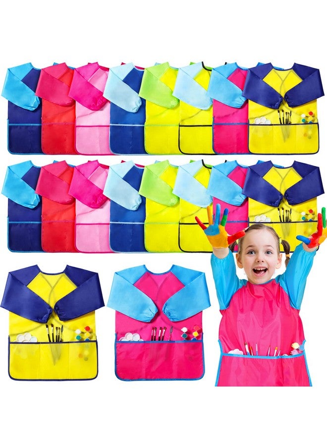 Janmercy 18 Pcs Kid Art Smocks Toddler Painting Apron Child Art Smock Long Sleeve With Pocket For Eating Craft Age 58 Years (Multi Colors) - Image 2