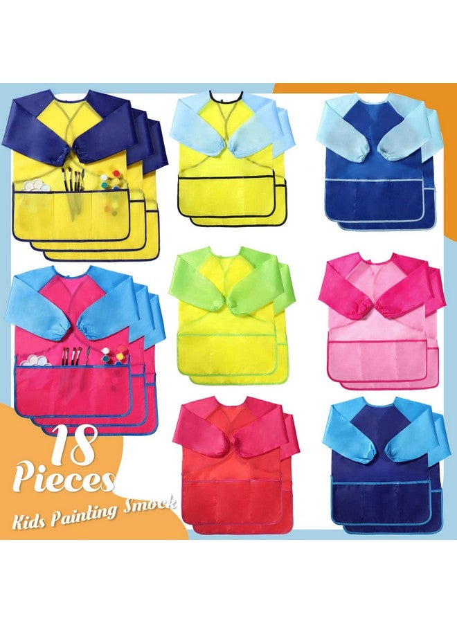 Janmercy 18 Pcs Kid Art Smocks Toddler Painting Apron Child Art Smock Long Sleeve With Pocket For Eating Craft Age 58 Years (Multi Colors) - Image 3