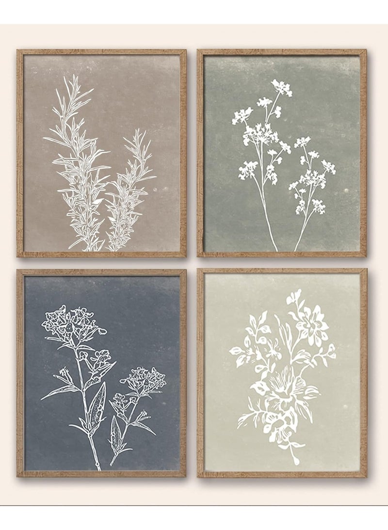 Today Idea Framed Boho Wall Art Set of 4 for Wooded Minimalist Botanical Print Wall Art for Rustic Vintage Farmhouse Home Kitchen Wall Decor (Brown, 11x14) - Image 1