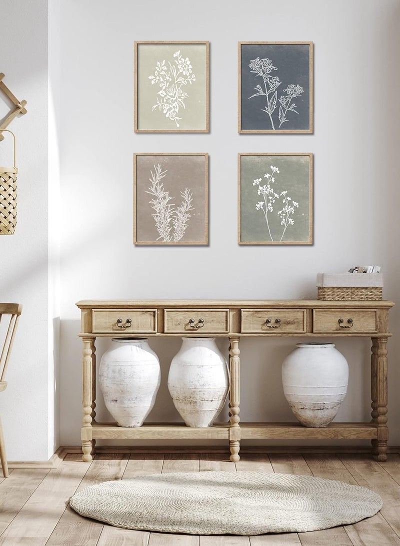 Today Idea Framed Boho Wall Art Set of 4 for Wooded Minimalist Botanical Print Wall Art for Rustic Vintage Farmhouse Home Kitchen Wall Decor (Brown, 11x14) - Image 2