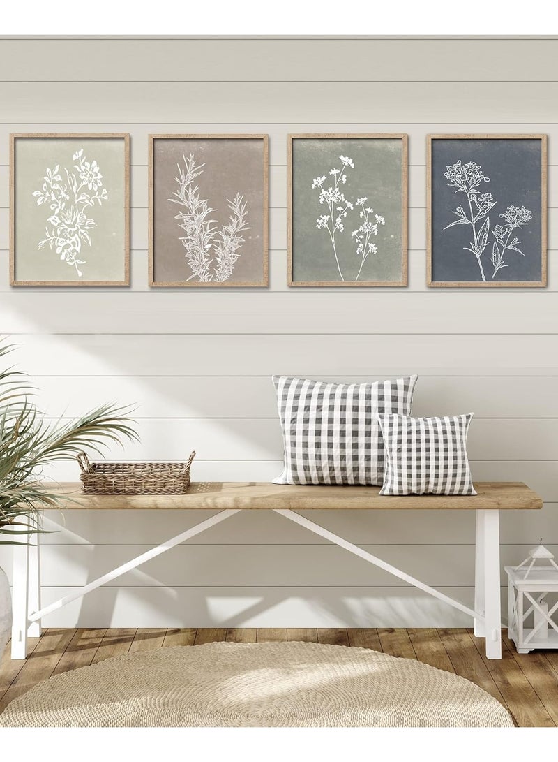 Today Idea Framed Boho Wall Art Set of 4 for Wooded Minimalist Botanical Print Wall Art for Rustic Vintage Farmhouse Home Kitchen Wall Decor (Brown, 11x14) - Image 3